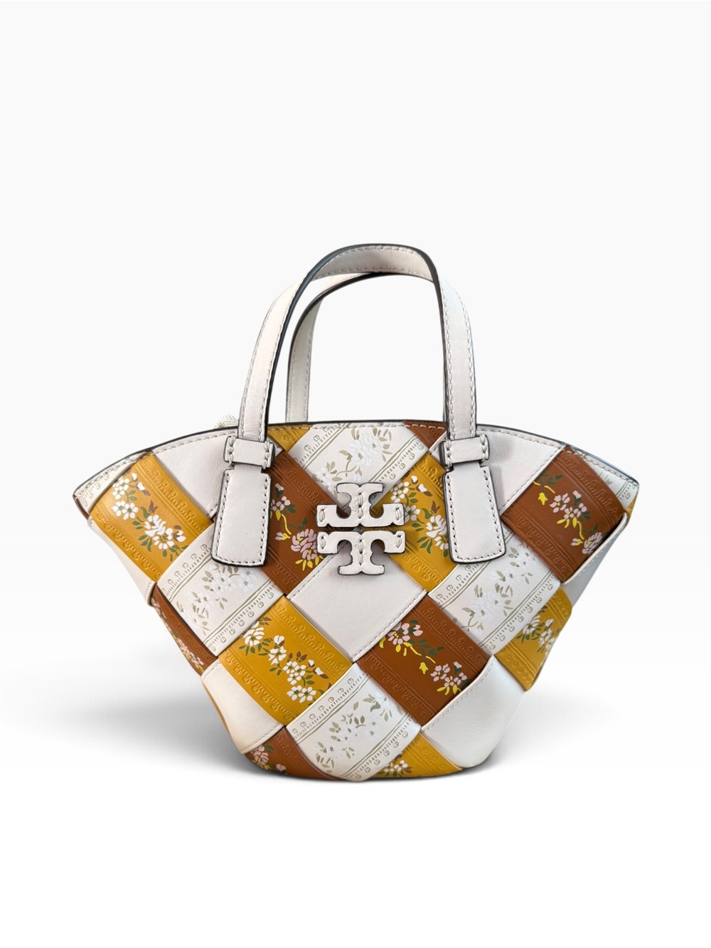 Tory Burch McGraw Floral Woven Mini Shopper Tote – French Vine Ribbon Multi